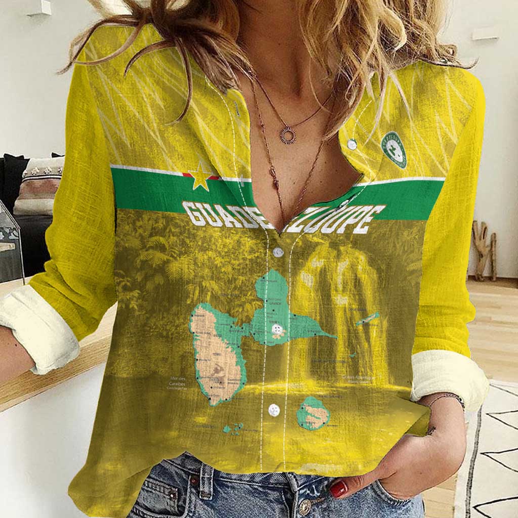 Custom Guadelope Football Women Casual Shirt Basse Terre Yellow Style