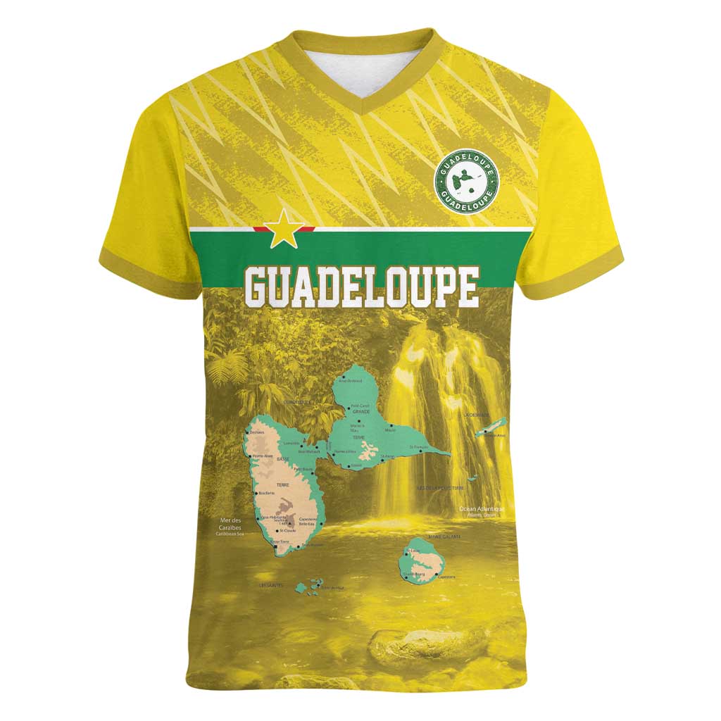 Custom Guadelope Football Women V-Neck T-Shirt Basse Terre Yellow Style