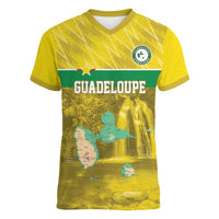 Custom Guadelope Football Women V-Neck T-Shirt Basse Terre Yellow Style