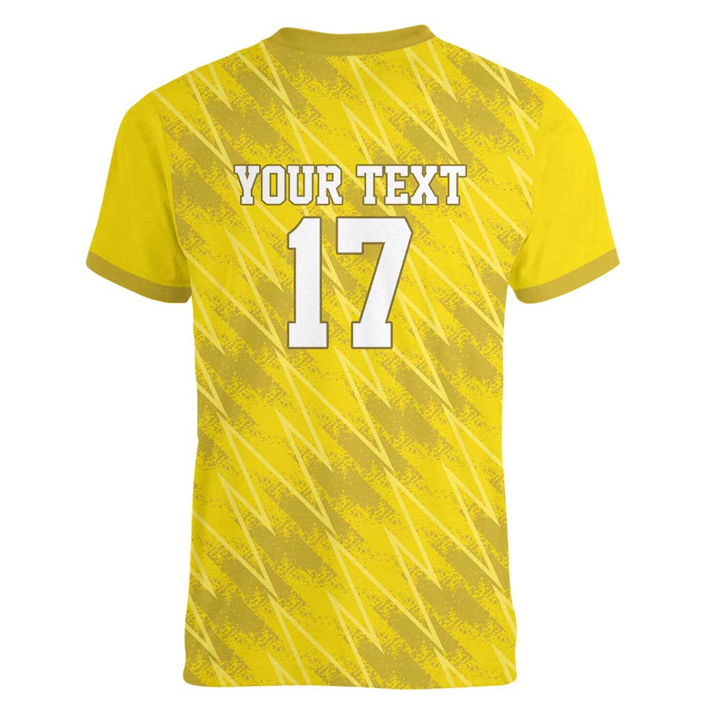 Custom Guadelope Football Women V-Neck T-Shirt Basse Terre Yellow Style