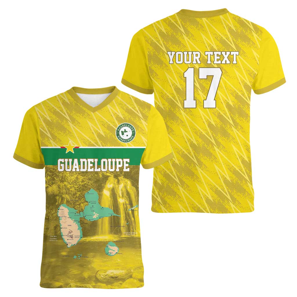 Custom Guadelope Football Women V-Neck T-Shirt Basse Terre Yellow Style