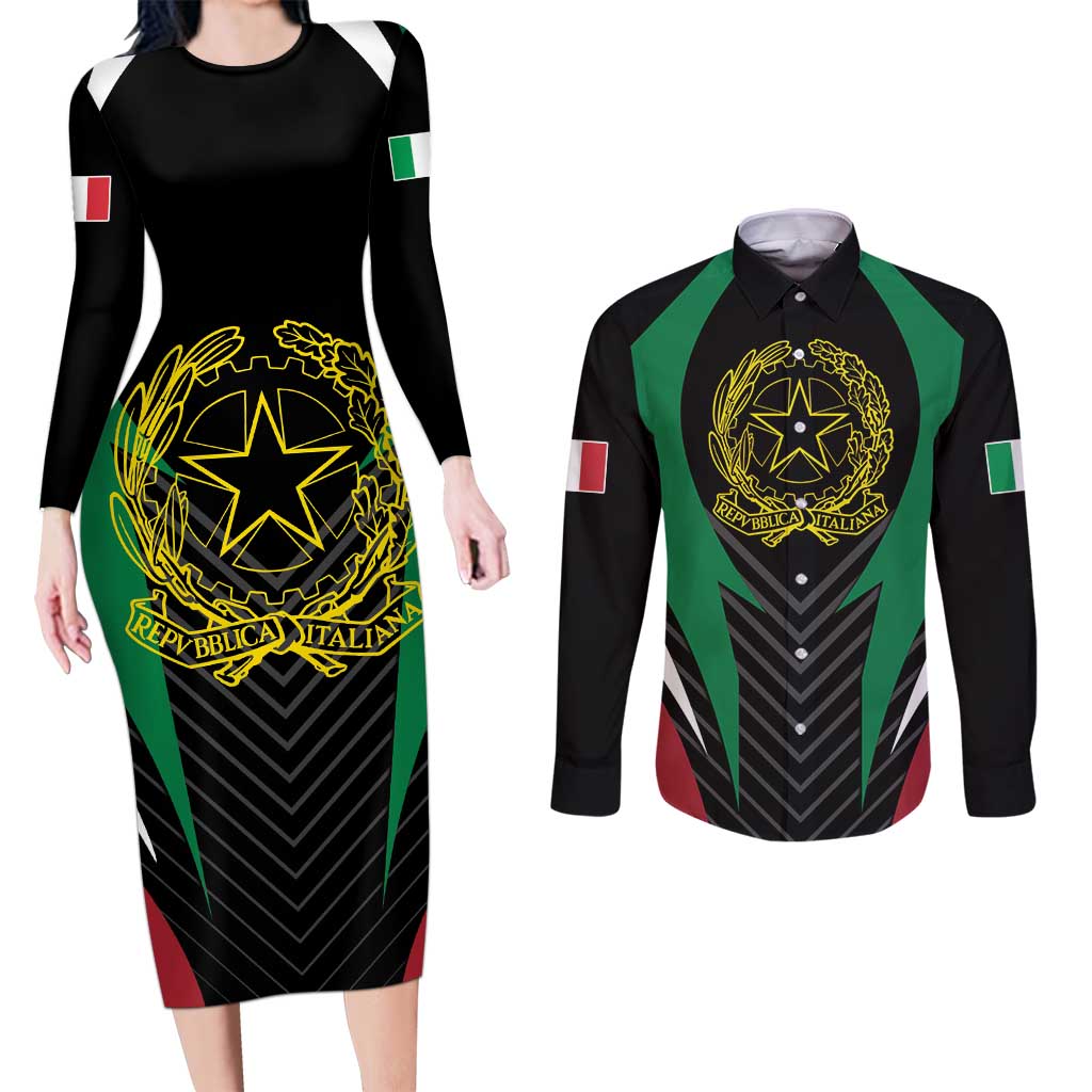 Italian Republic Couples Matching Long Sleeve Bodycon Dress and Long Sleeve Button Shirt Simple Coat of Arms