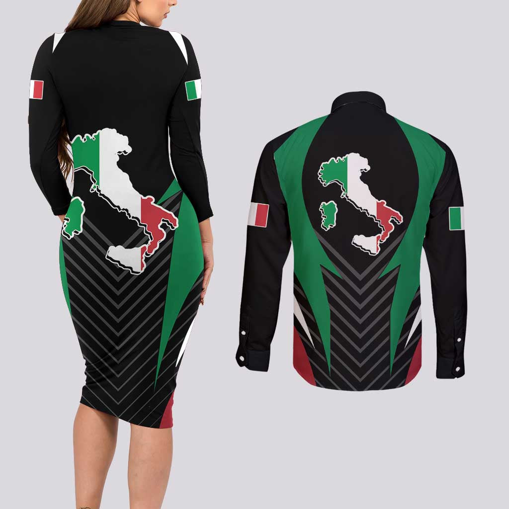 Italian Republic Couples Matching Long Sleeve Bodycon Dress and Long Sleeve Button Shirt Simple Coat of Arms
