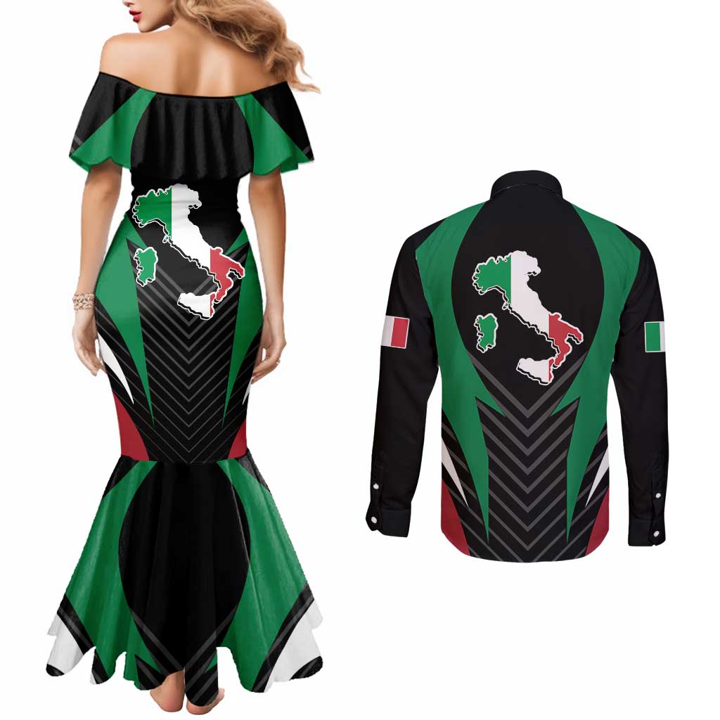 Italian Republic Couples Matching Mermaid Dress and Long Sleeve Button Shirt Simple Coat of Arms