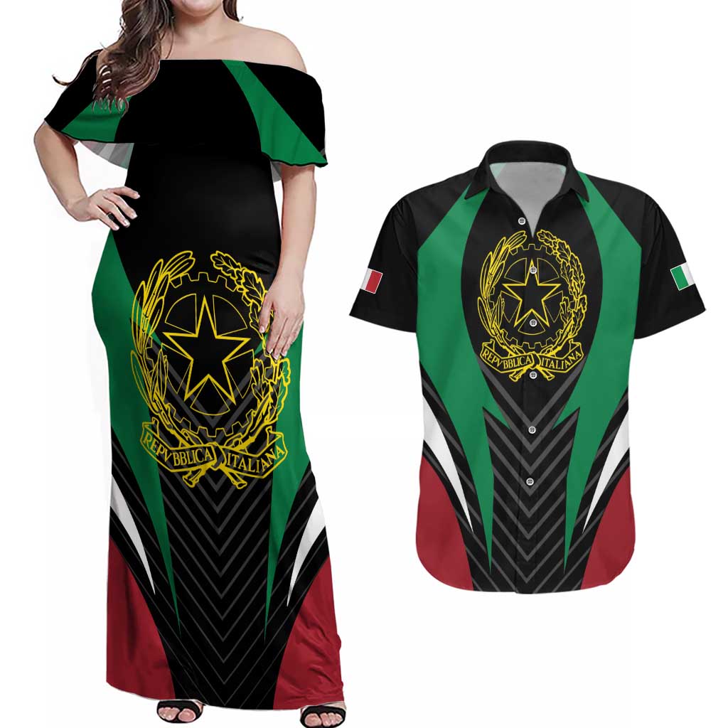 Italian Republic Couples Matching Off Shoulder Maxi Dress and Hawaiian Shirt Simple Coat of Arms
