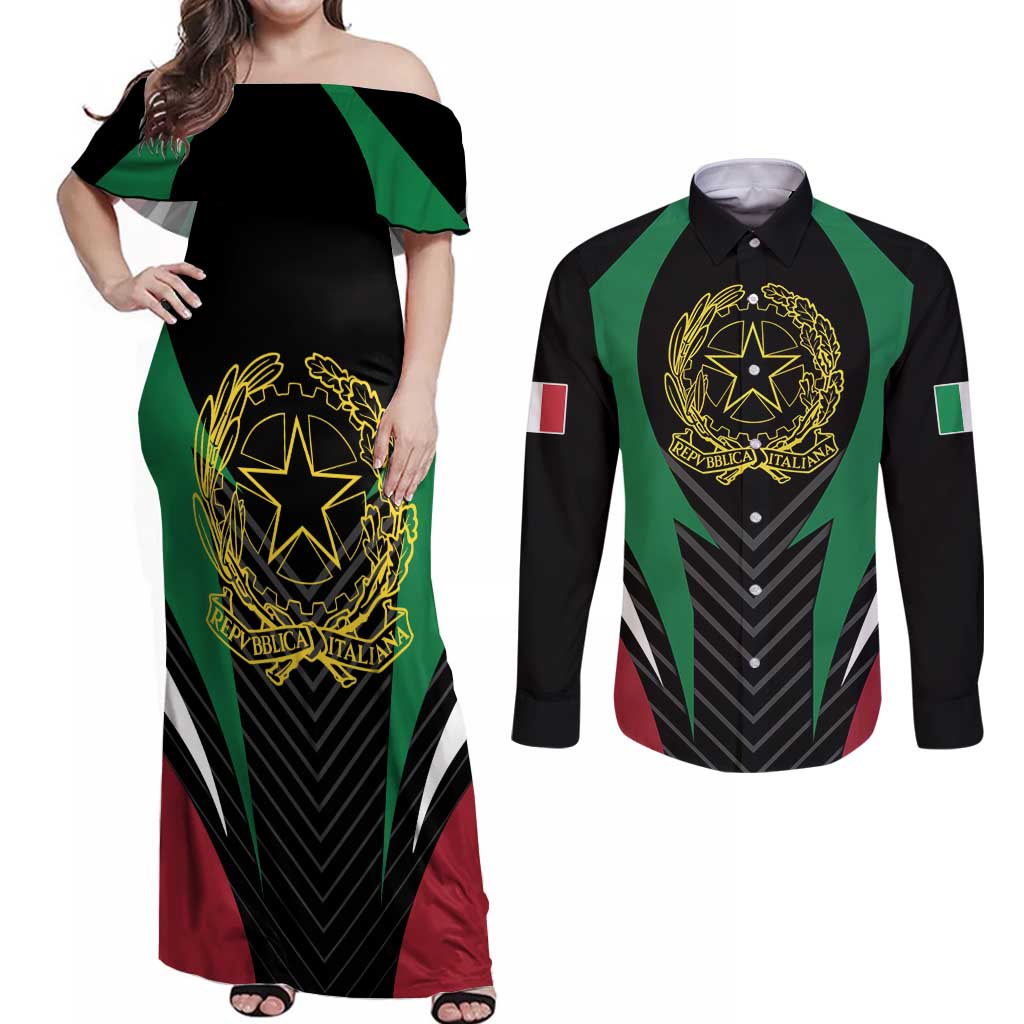Italian Republic Couples Matching Off Shoulder Maxi Dress and Long Sleeve Button Shirt Simple Coat of Arms