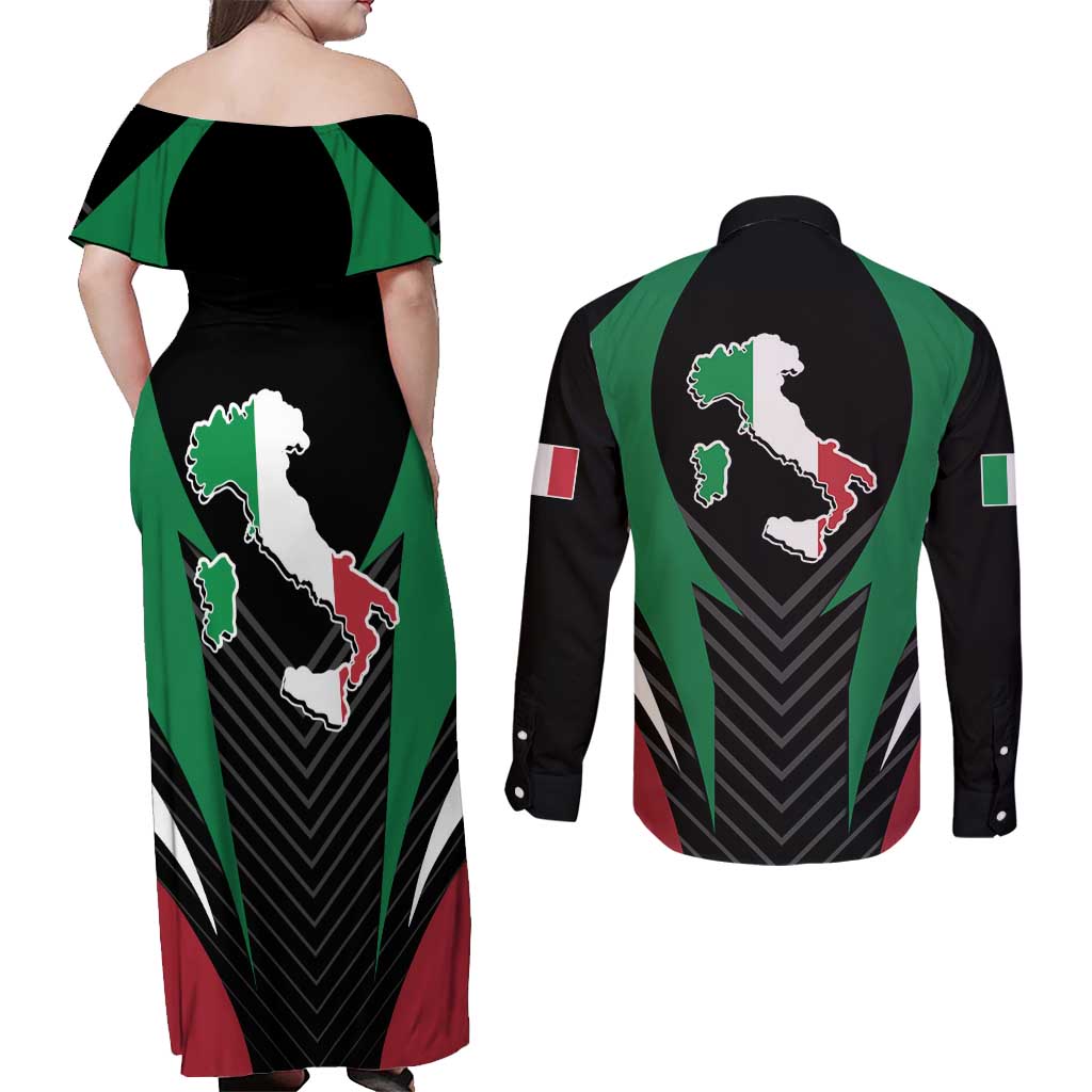 Italian Republic Couples Matching Off Shoulder Maxi Dress and Long Sleeve Button Shirt Simple Coat of Arms
