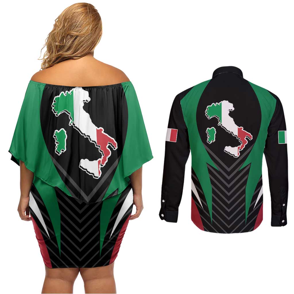 Italian Republic Couples Matching Off Shoulder Short Dress and Long Sleeve Button Shirt Simple Coat of Arms