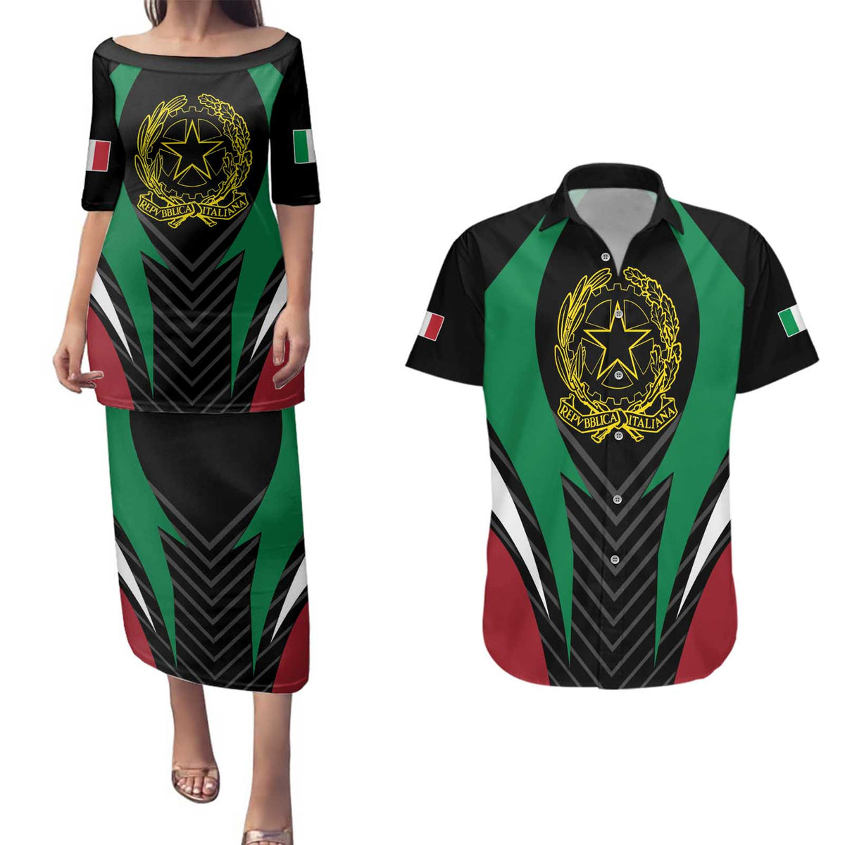 Italian Republic Couples Matching Puletasi and Hawaiian Shirt Simple Coat of Arms
