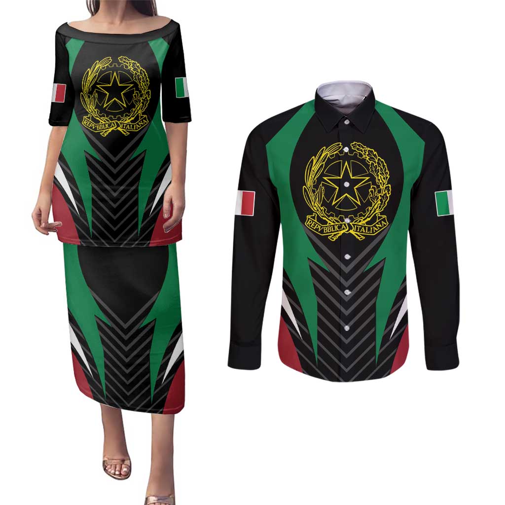 Italian Republic Couples Matching Puletasi and Long Sleeve Button Shirt Simple Coat of Arms