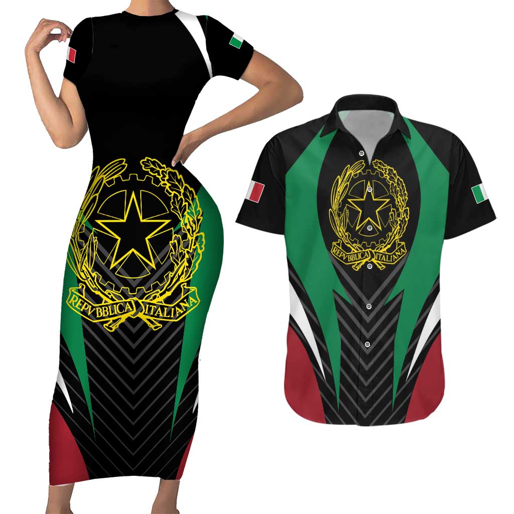 Italian Republic Couples Matching Short Sleeve Bodycon Dress and Hawaiian Shirt Simple Coat of Arms