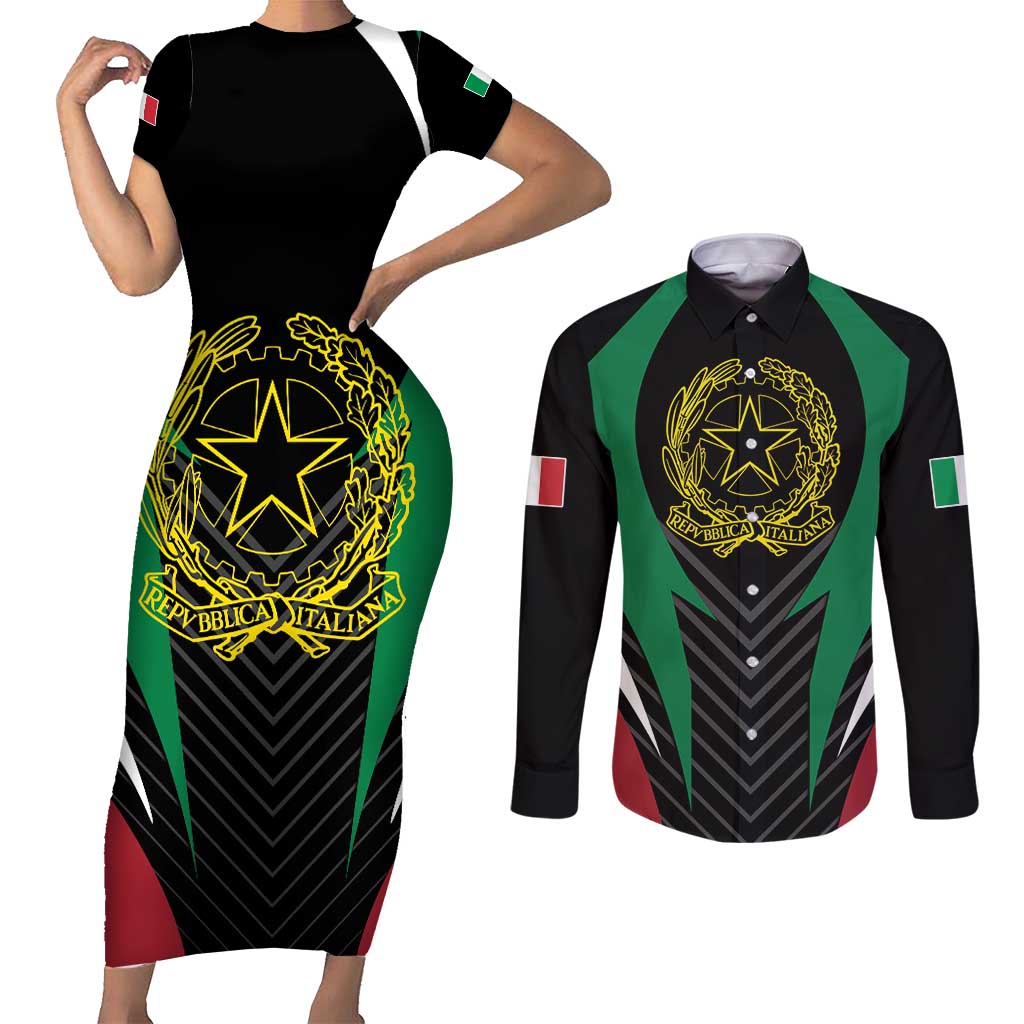 Italian Republic Couples Matching Short Sleeve Bodycon Dress and Long Sleeve Button Shirt Simple Coat of Arms