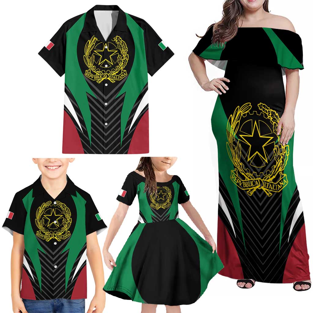 Italian Republic Family Matching Off Shoulder Maxi Dress and Hawaiian Shirt Simple Coat of Arms