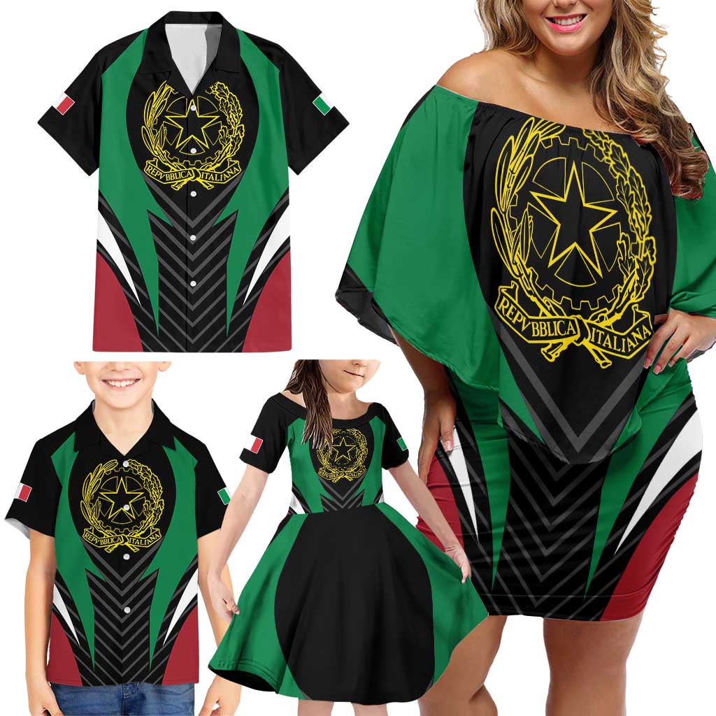 Italian Republic Family Matching Off Shoulder Short Dress and Hawaiian Shirt Simple Coat of Arms
