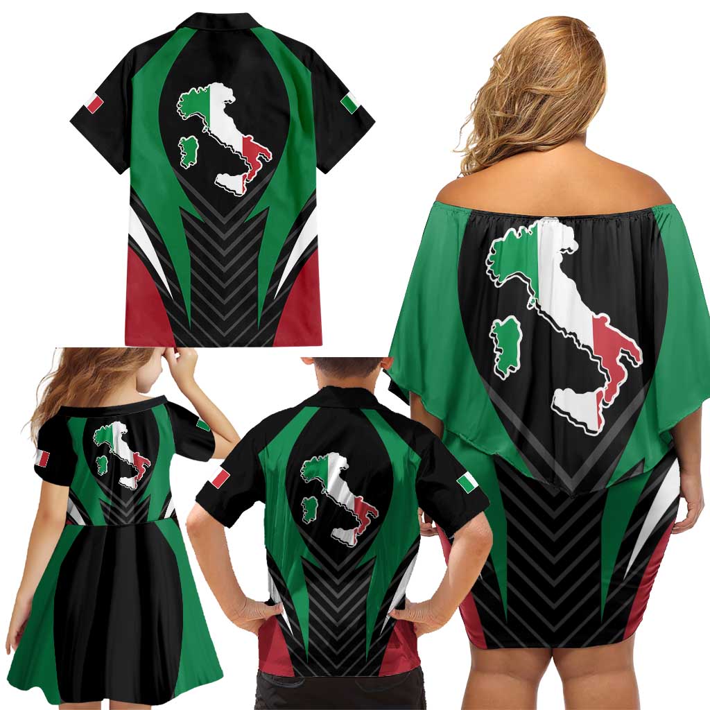 Italian Republic Family Matching Off Shoulder Short Dress and Hawaiian Shirt Simple Coat of Arms