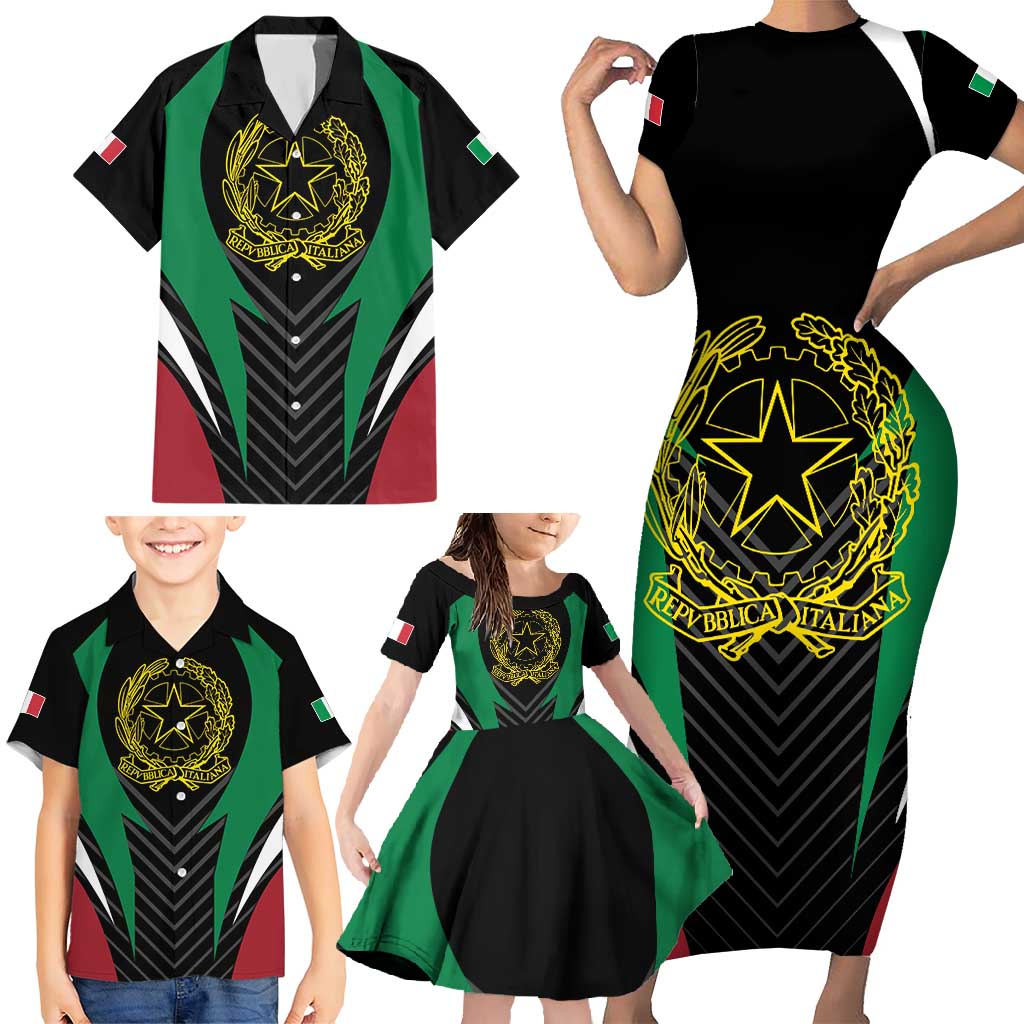 Italian Republic Family Matching Short Sleeve Bodycon Dress and Hawaiian Shirt Simple Coat of Arms