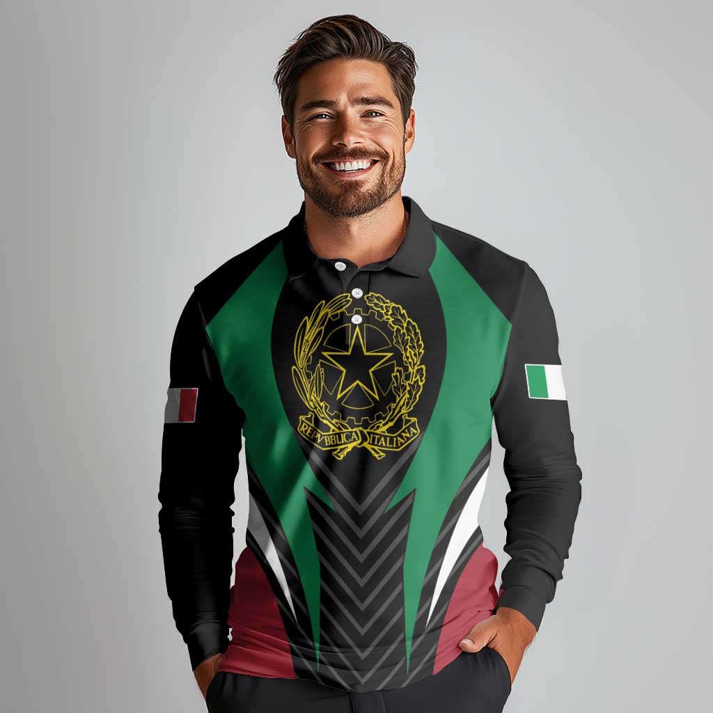 Italian Republic Long Sleeve Polo Shirt Simple Coat of Arms
