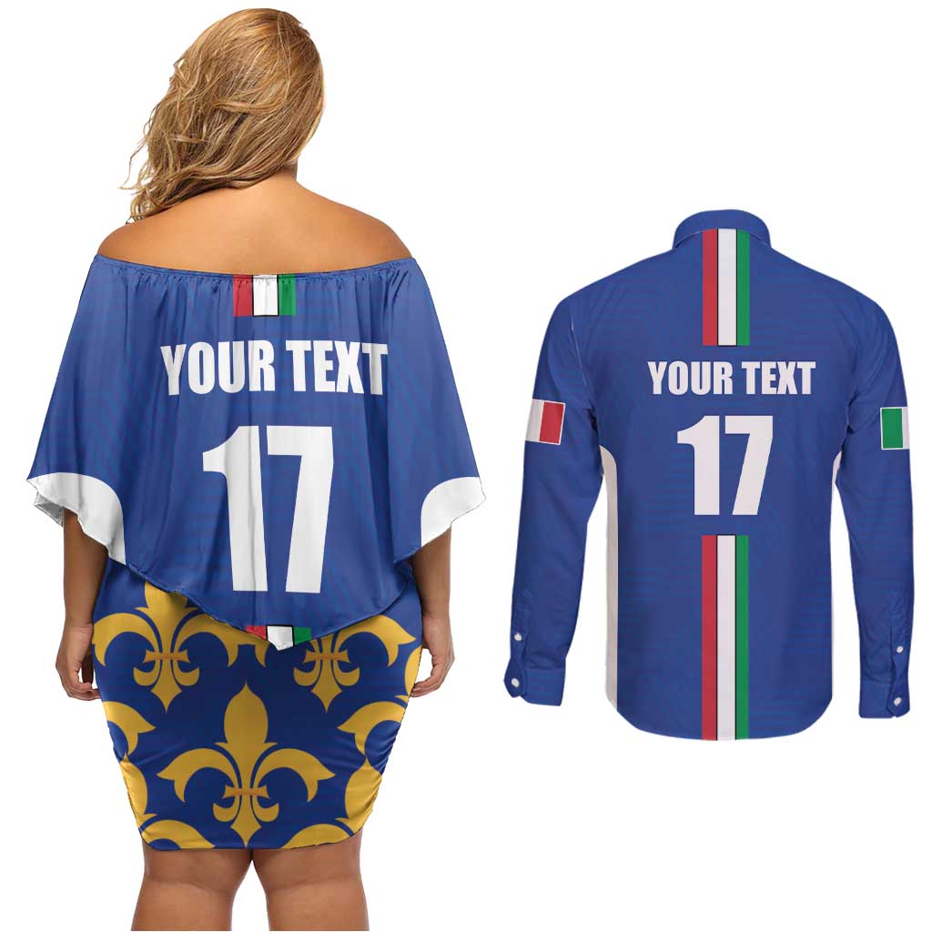 Italian Football Custom Couples Matching Off Shoulder Short Dress and Long Sleeve Button Shirt Sporty Style