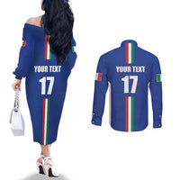 Italian Football Custom Couples Matching Off The Shoulder Long Sleeve Dress and Long Sleeve Button Shirt Sporty Style
