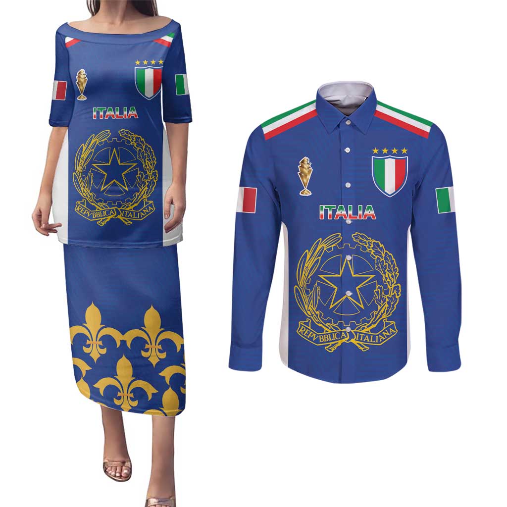 Italian Football Custom Couples Matching Puletasi and Long Sleeve Button Shirt Sporty Style