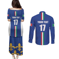 Italian Football Custom Couples Matching Puletasi and Long Sleeve Button Shirt Sporty Style