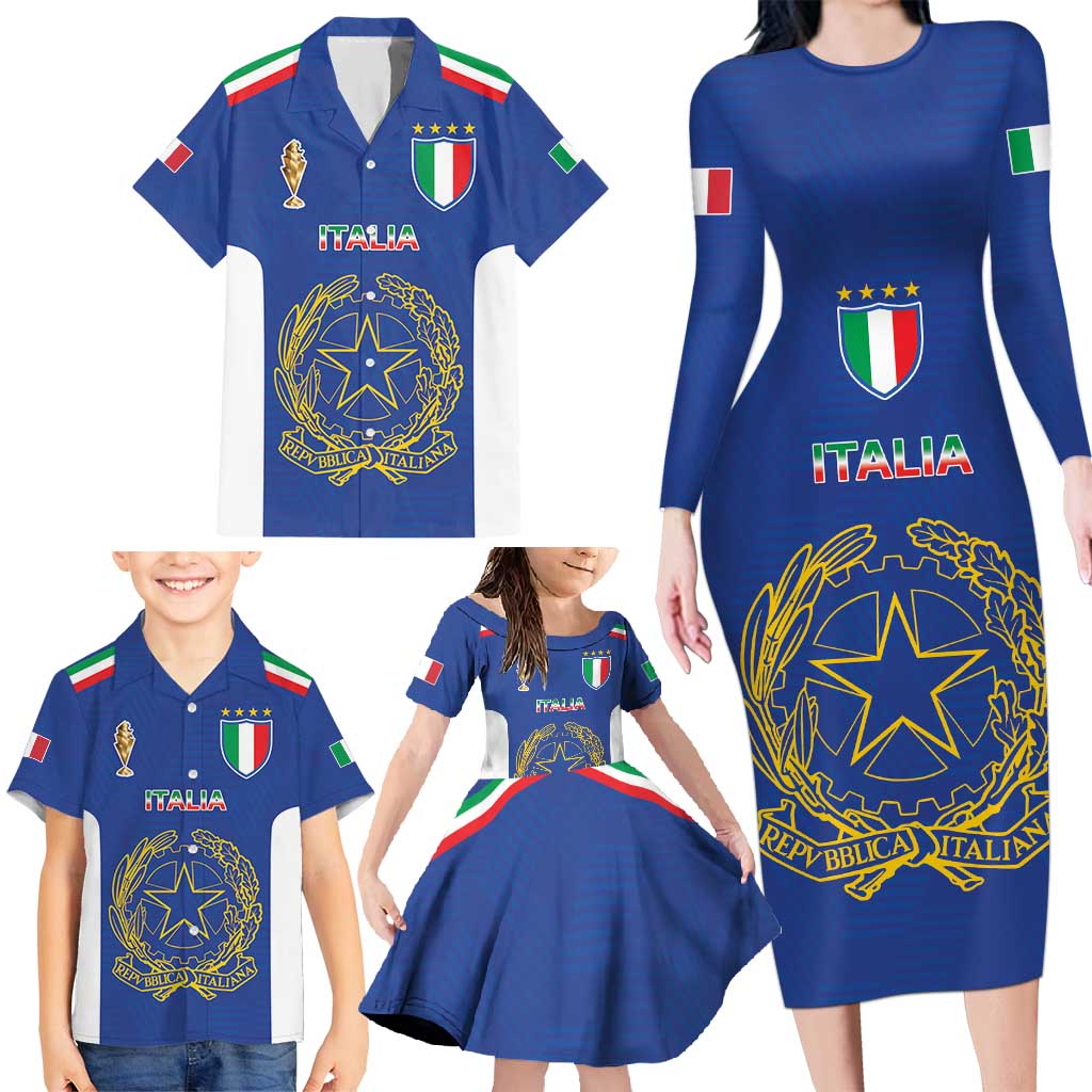 Italian Football Custom Family Matching Long Sleeve Bodycon Dress and Hawaiian Shirt Sporty Style