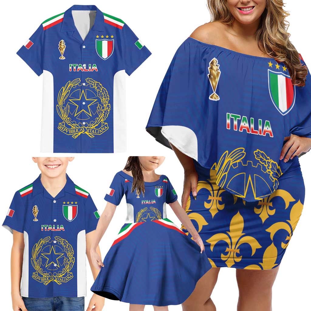 Italian Football Custom Family Matching Off Shoulder Short Dress and Hawaiian Shirt Sporty Style