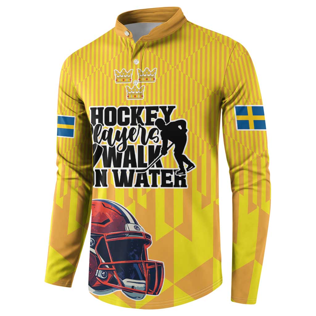 Custom Sweden Ice Hokey Go Champions Button Sweatshirt Gold Style