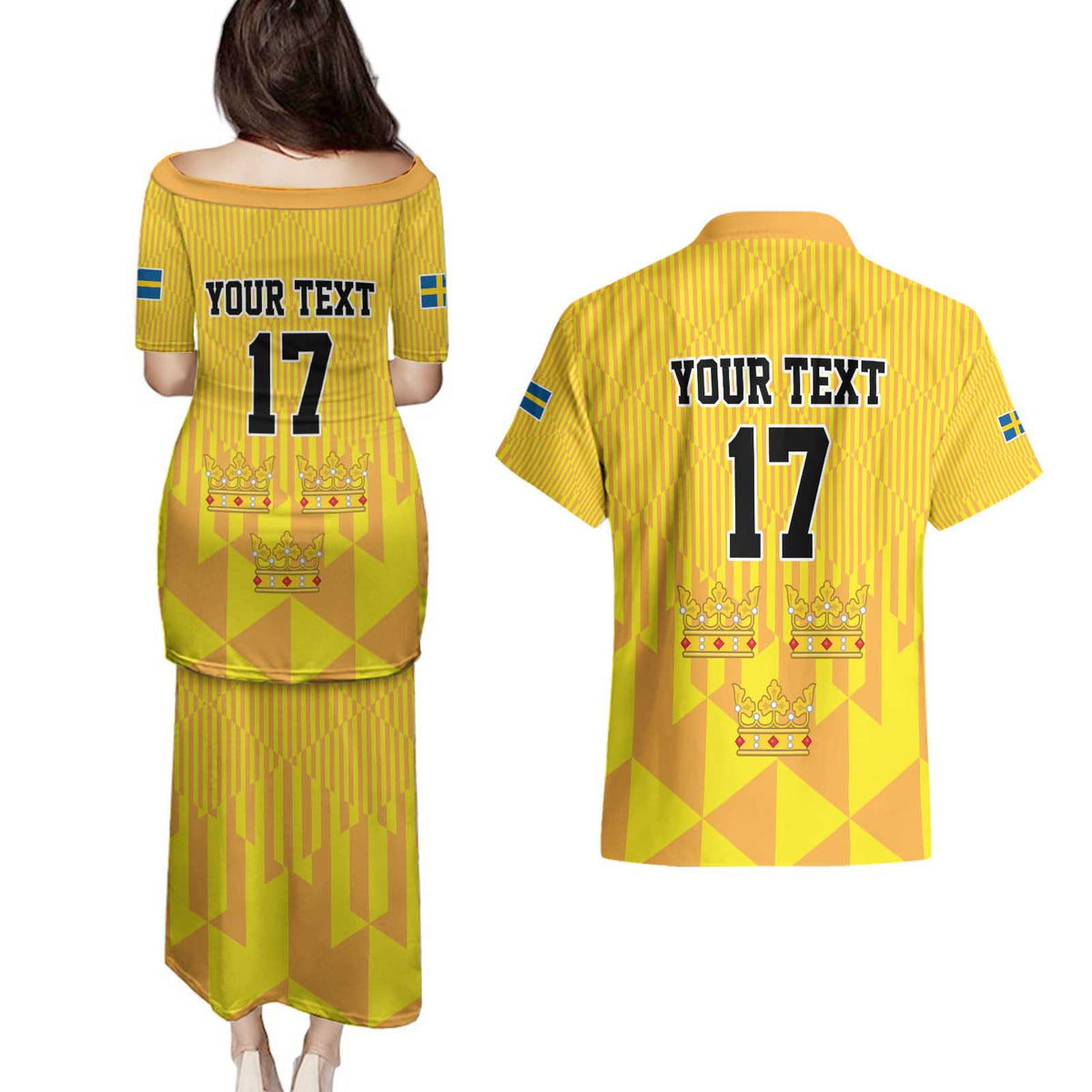 Custom Sweden Ice Hokey Go Champions Couples Matching Puletasi and Hawaiian Shirt Gold Style