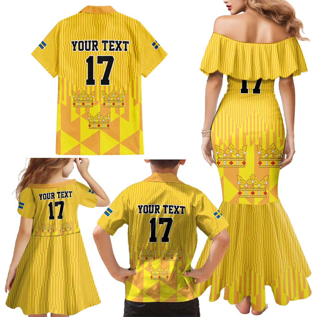 Custom Sweden Ice Hokey Go Champions Family Matching Mermaid Dress and Hawaiian Shirt Gold Style
