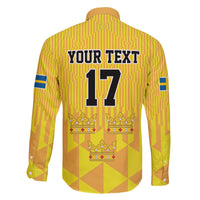 Custom Sweden Ice Hokey Go Champions Family Matching Off The Shoulder Long Sleeve Dress and Hawaiian Shirt Gold Style