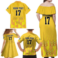 Custom Sweden Ice Hokey Go Champions Family Matching Off Shoulder Maxi Dress and Hawaiian Shirt Gold Style