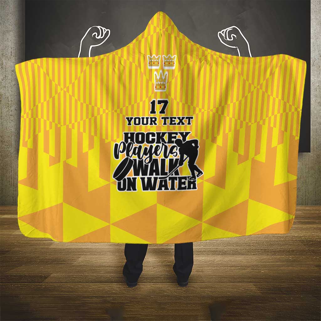 Custom Sweden Ice Hokey Go Champions Hooded Blanket Gold Style
