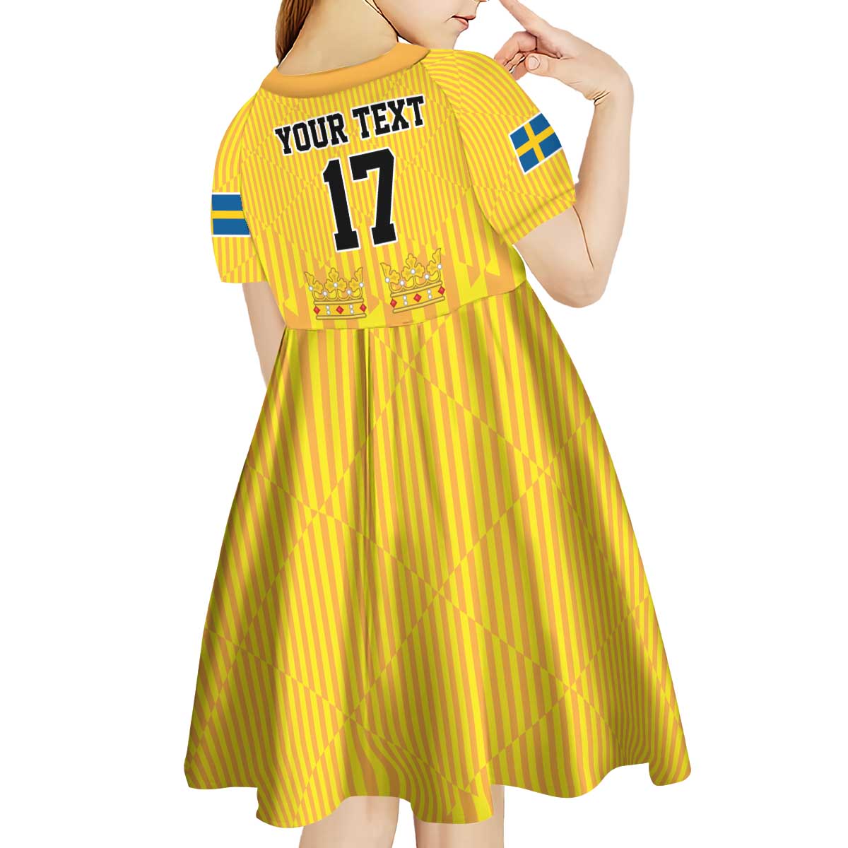 Custom Sweden Ice Hokey Go Champions Kid Short Sleeve Dress Gold Style