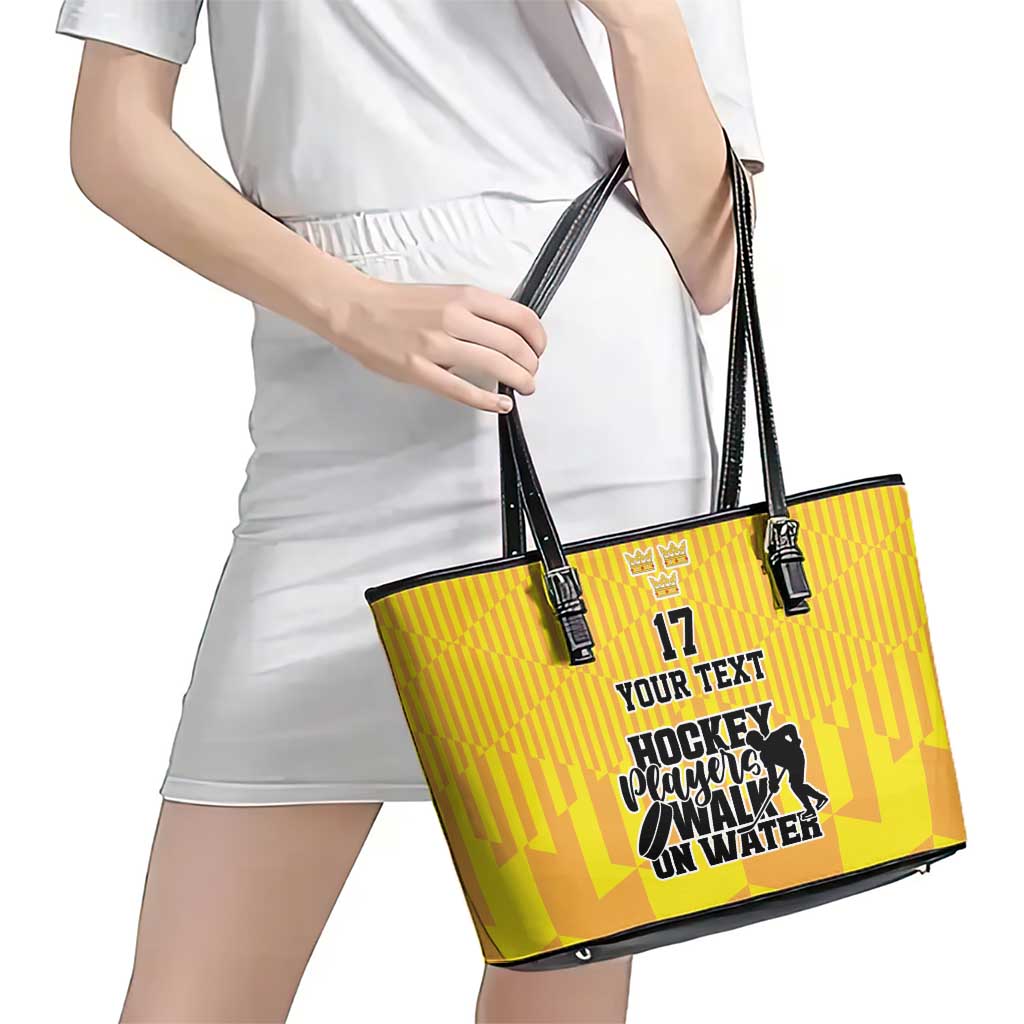 Custom Sweden Ice Hokey Go Champions Leather Tote Bag Gold Style