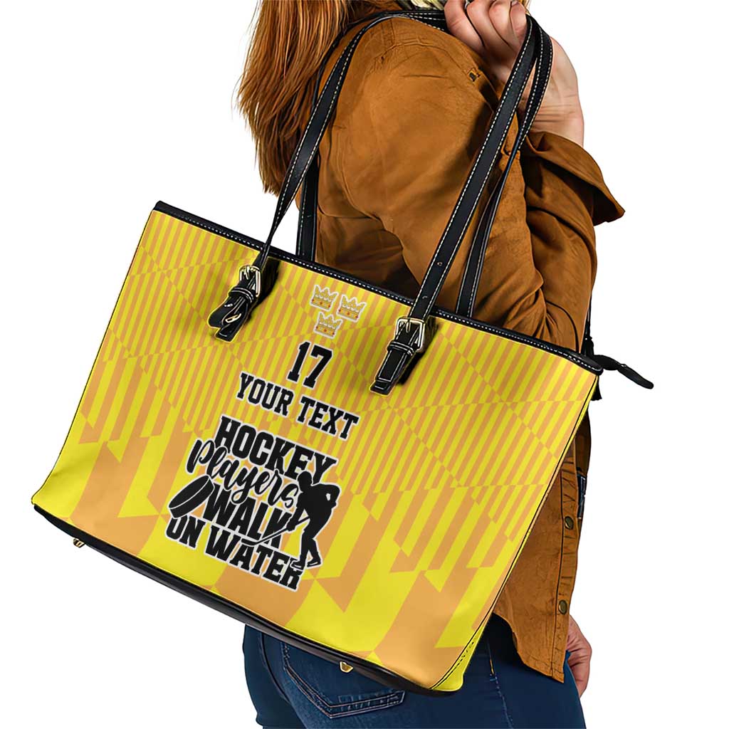 Custom Sweden Ice Hokey Go Champions Leather Tote Bag Gold Style