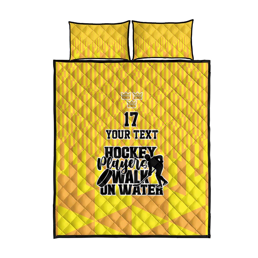 Custom Sweden Ice Hokey Go Champions Quilt Bed Set Gold Style