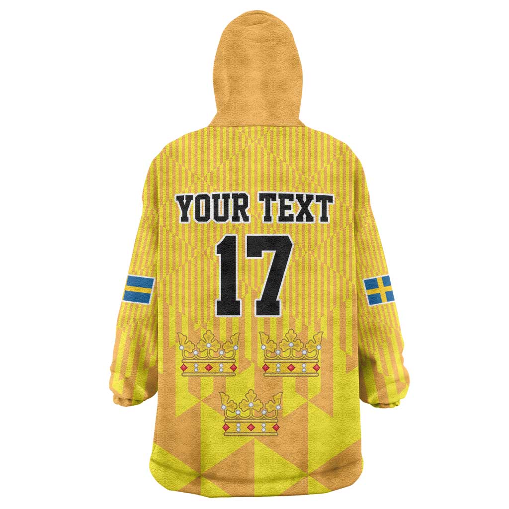 Custom Sweden Ice Hokey Go Champions Wearable Blanket Hoodie Gold Style