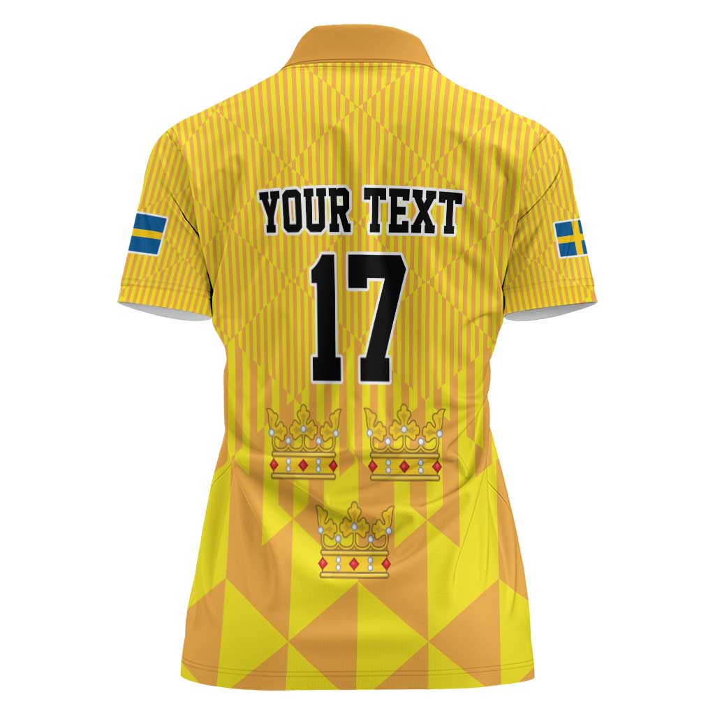 Custom Sweden Ice Hokey Go Champions Women Polo Shirt Gold Style
