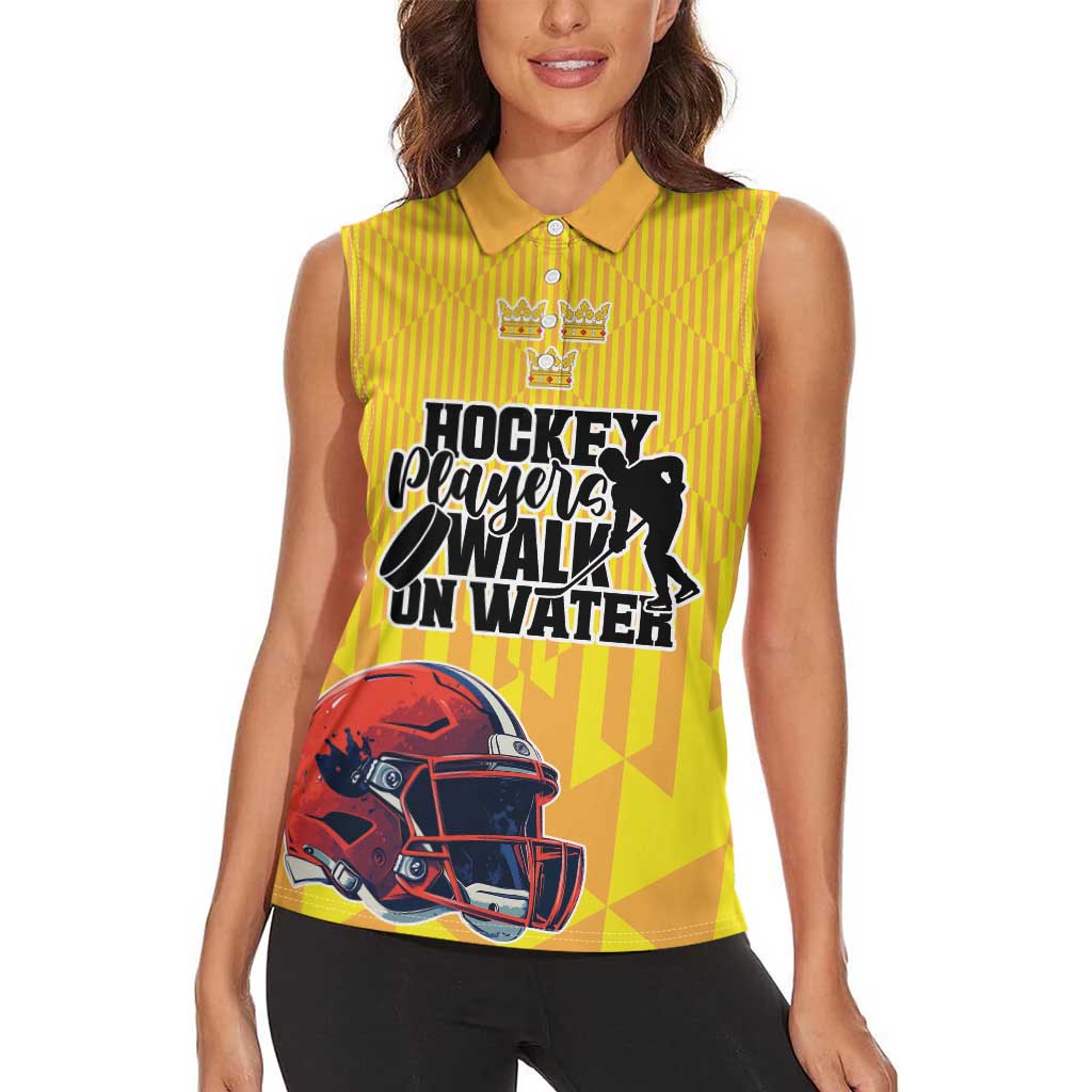 Custom Sweden Ice Hokey Go Champions Women Sleeveless Polo Shirt Gold Style