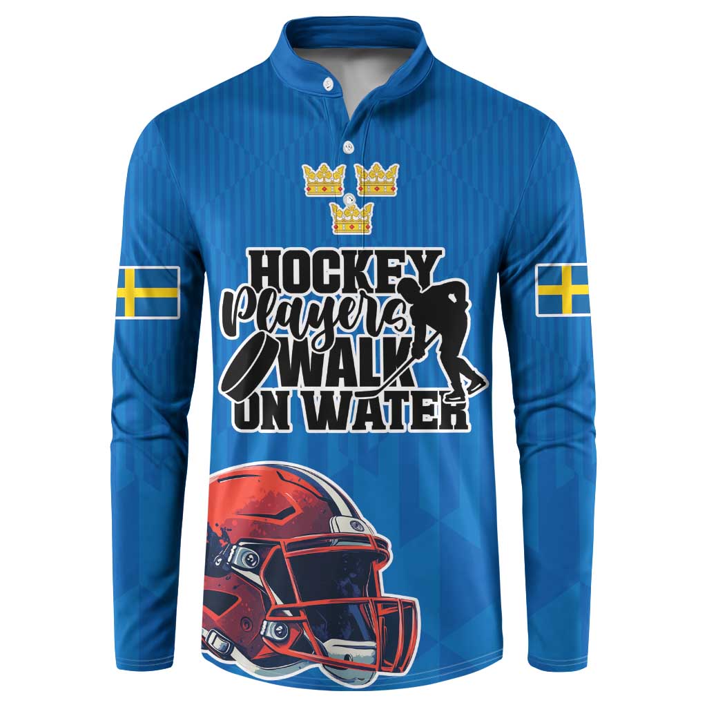 Custom Sweden Ice Hokey Go Champions Button Sweatshirt Blue Style