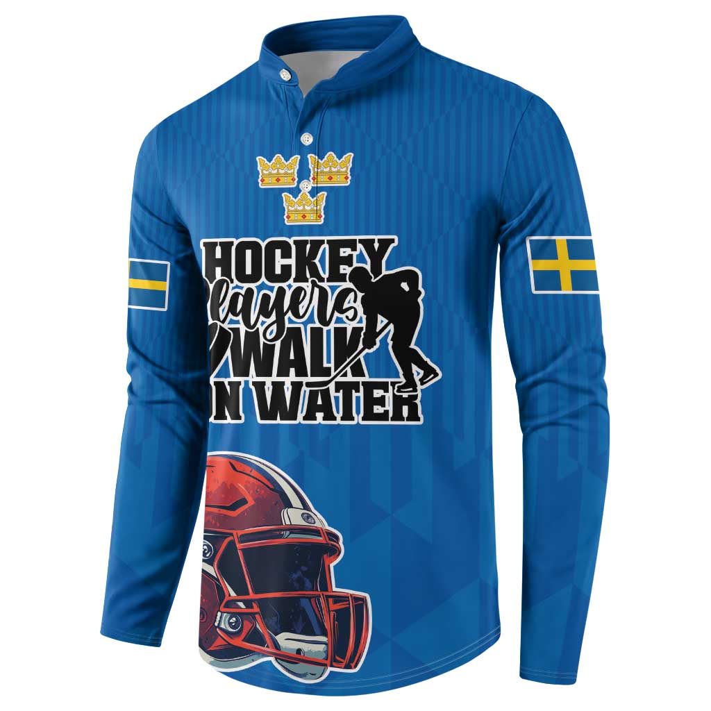 Custom Sweden Ice Hokey Go Champions Button Sweatshirt Blue Style