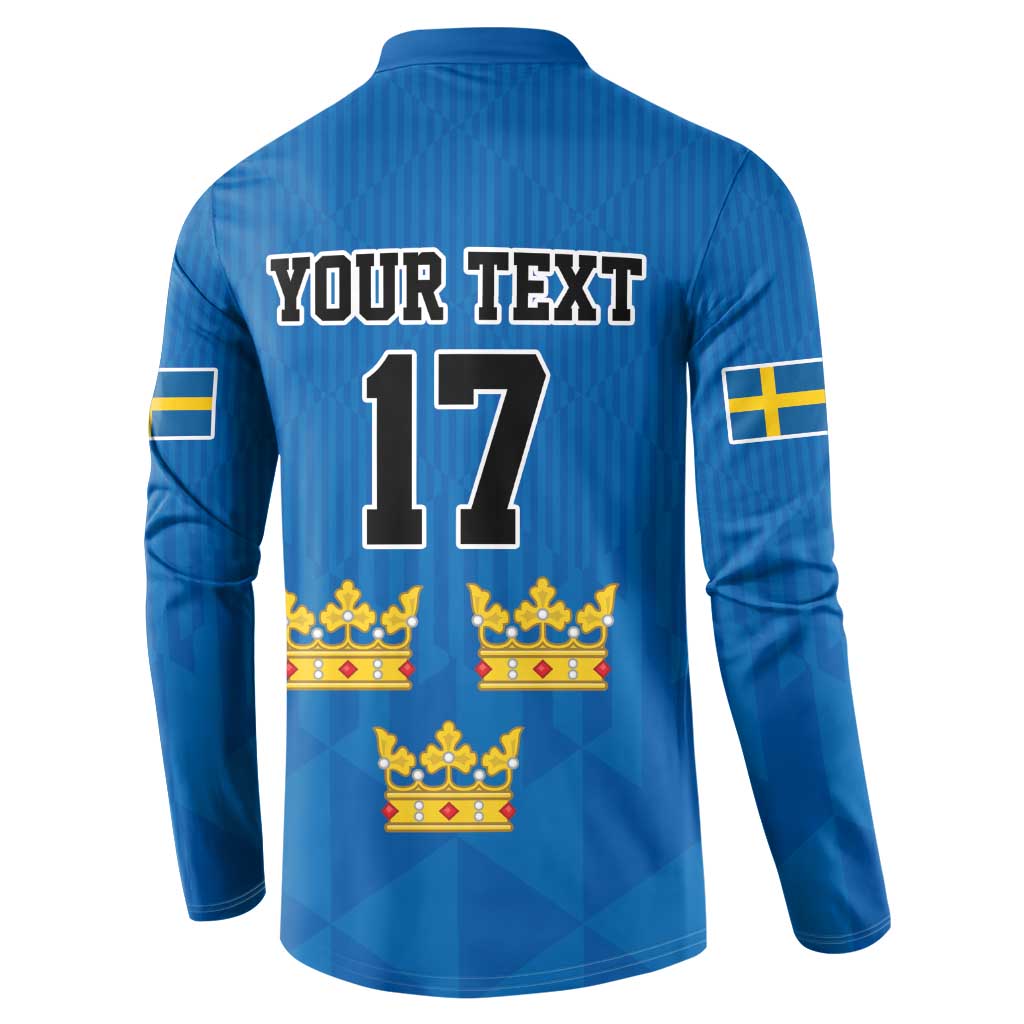 Custom Sweden Ice Hokey Go Champions Button Sweatshirt Blue Style