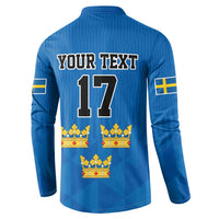 Custom Sweden Ice Hokey Go Champions Button Sweatshirt Blue Style