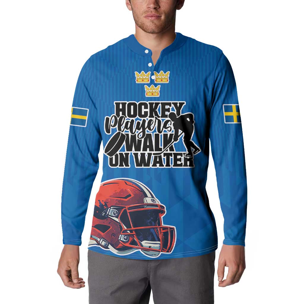 Custom Sweden Ice Hokey Go Champions Button Sweatshirt Blue Style