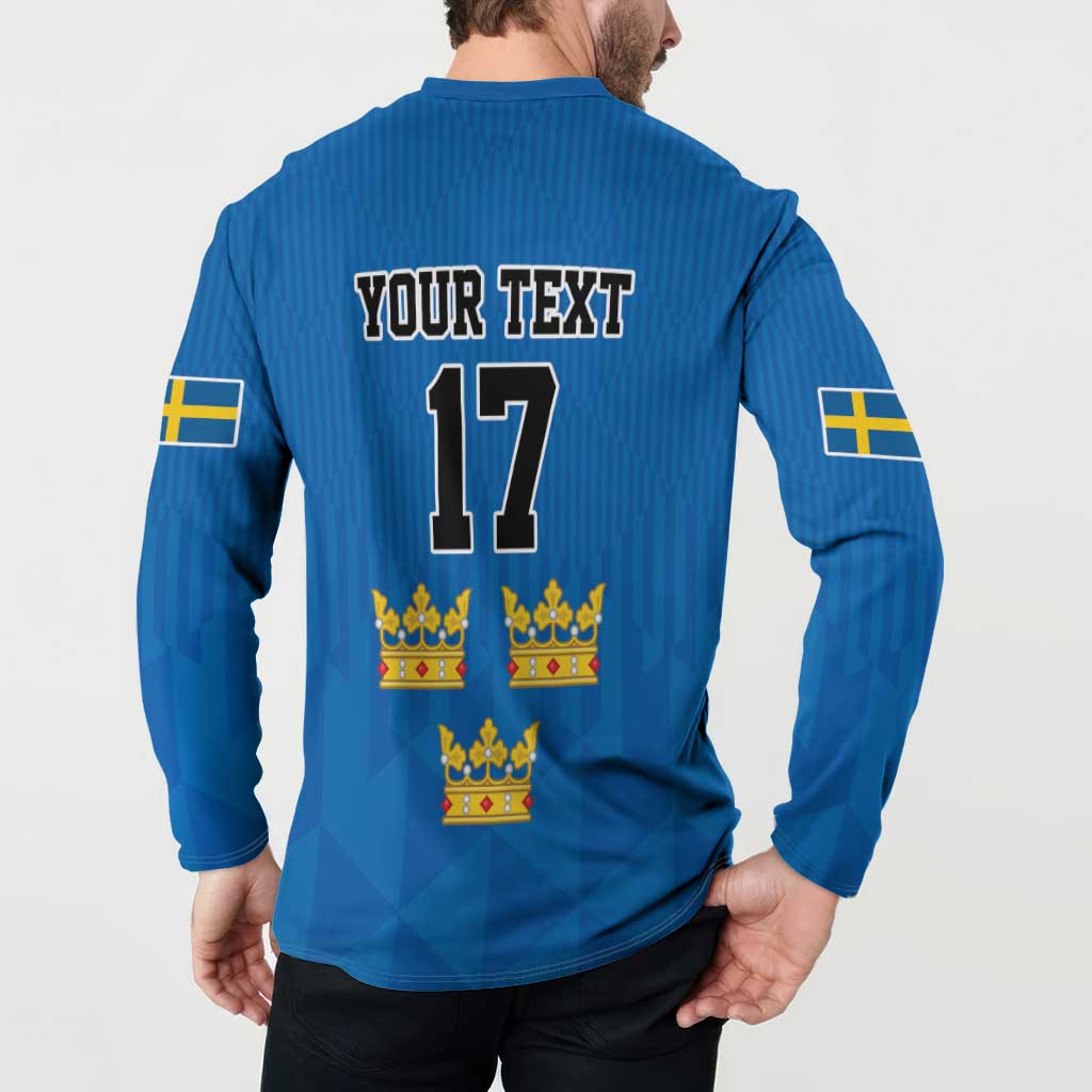 Custom Sweden Ice Hokey Go Champions Button Sweatshirt Blue Style