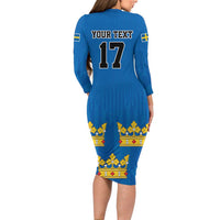 Custom Sweden Ice Hokey Go Champions Family Matching Long Sleeve Bodycon Dress and Hawaiian Shirt Blue Style