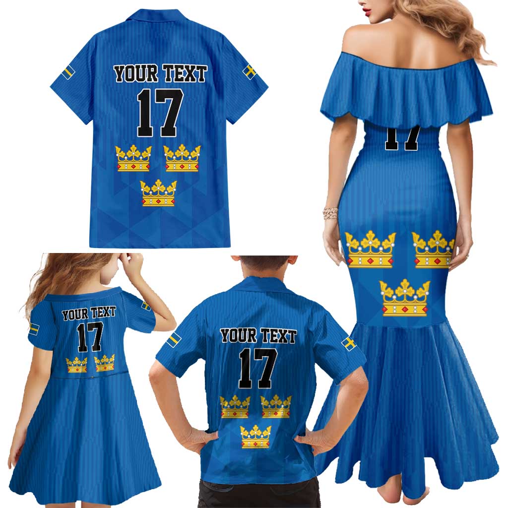 Custom Sweden Ice Hokey Go Champions Family Matching Mermaid Dress and Hawaiian Shirt Blue Style