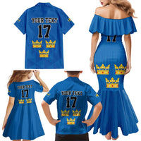 Custom Sweden Ice Hokey Go Champions Family Matching Mermaid Dress and Hawaiian Shirt Blue Style