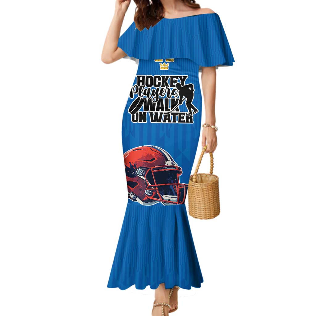 Custom Sweden Ice Hokey Go Champions Family Matching Mermaid Dress and Hawaiian Shirt Blue Style